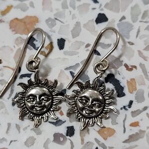 925 Face Sun Dangle Earrings.